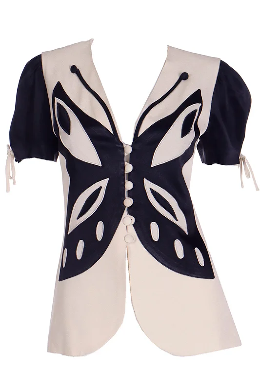 1980s or Early 1990s Franco Moschino Black & Cream Butterfly Top