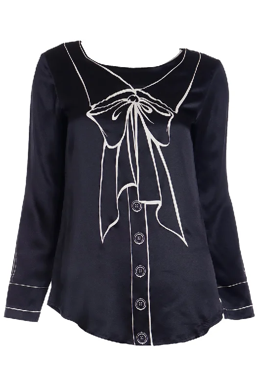 1990s Moschino Couture Black & White Trompe L'oeil Bow Blouse