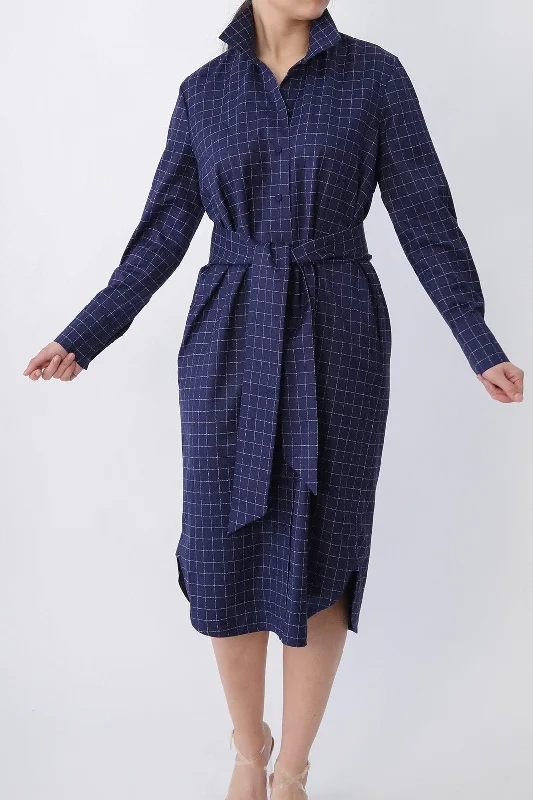 ULTIMO SHIRTDRESS IN PREMIUM ITALIAN COTTON DEEP BLUE SQUARE