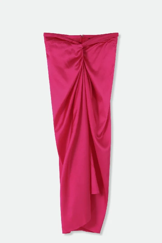 SANAA SARONG SKIRT IN STRETCH SILK CHARMEUSE IN FUCHSIA