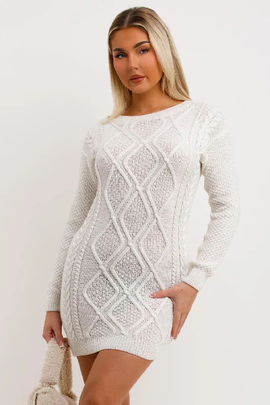 Cable Knit Jumper Dress White