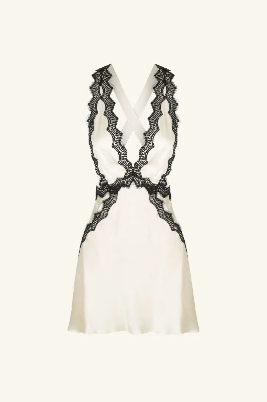 CAMILLE LACE CROSS BACK MINI DRESS - CREAM/BLACK