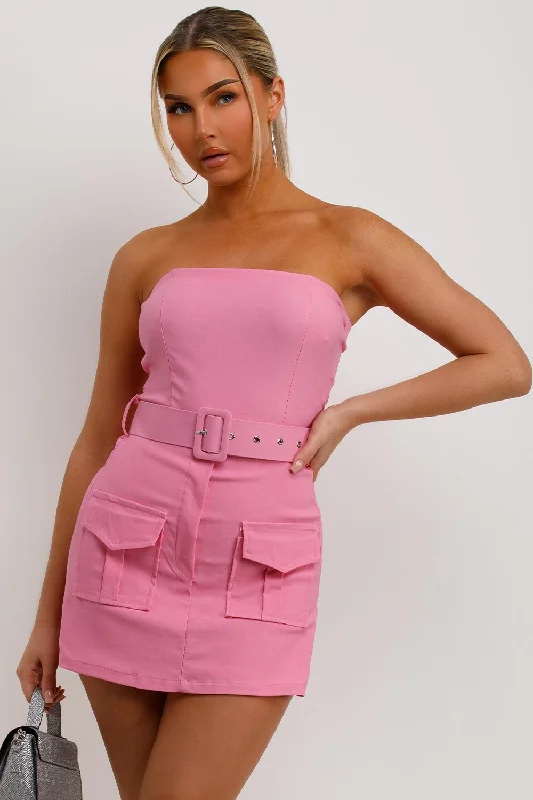 Cargo Playsuit With Belt Pink