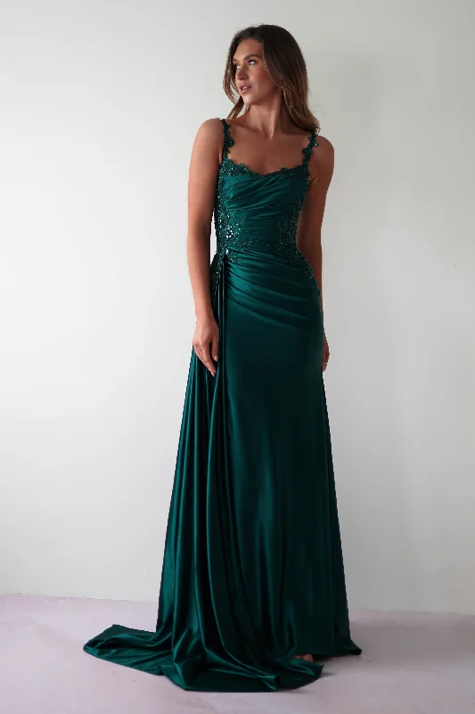 Cindy Pleated Bodice Gown | Emerald Green