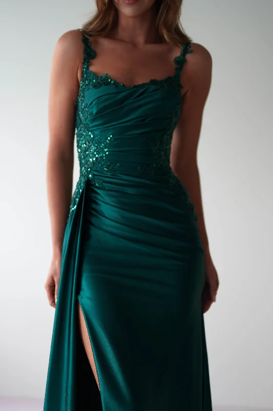 Cindy Pleated Bodice Gown | Emerald Green