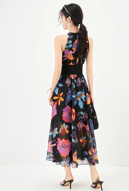 Elegant romantic design hanging neck  Sleeveless Printed Dress