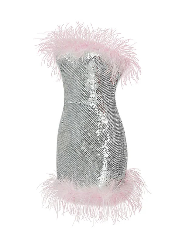 ELVIRA Sequins w Feathers Mini Dress