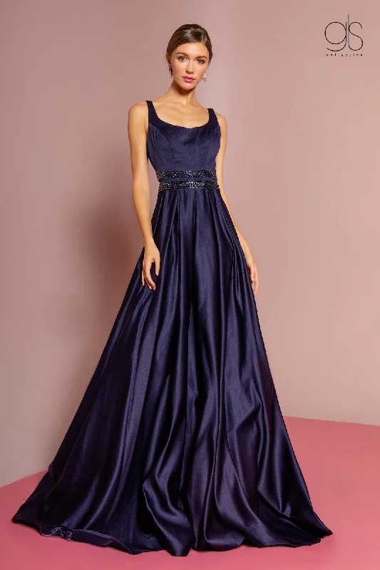 Sleeveless Scoop Neck Satin Gown by Elizabeth K GL2531