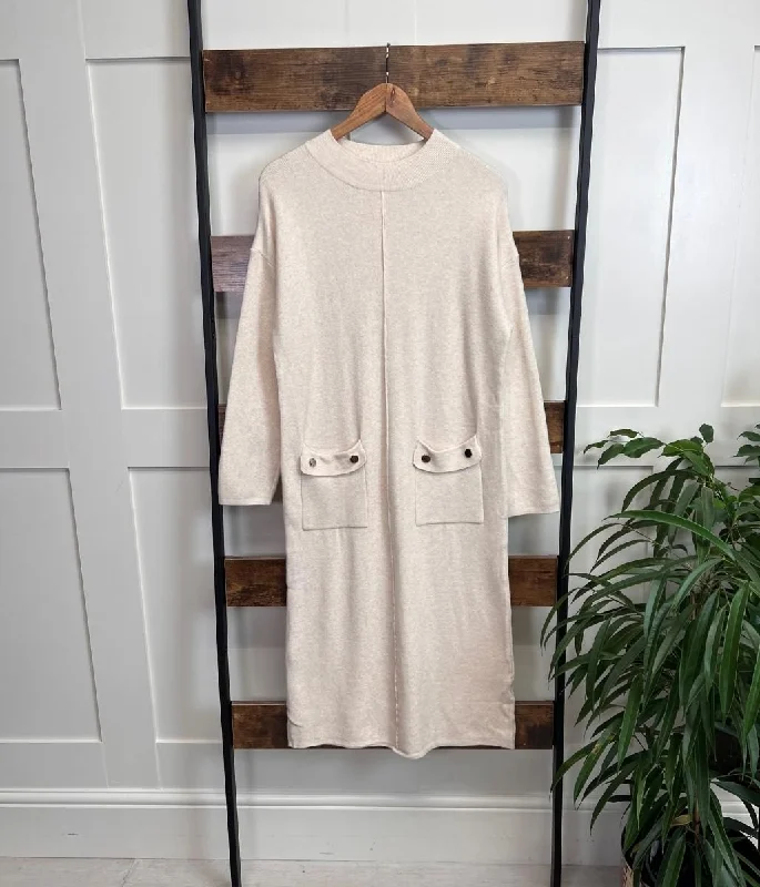 Natural Knitted Midi Pocket Dress