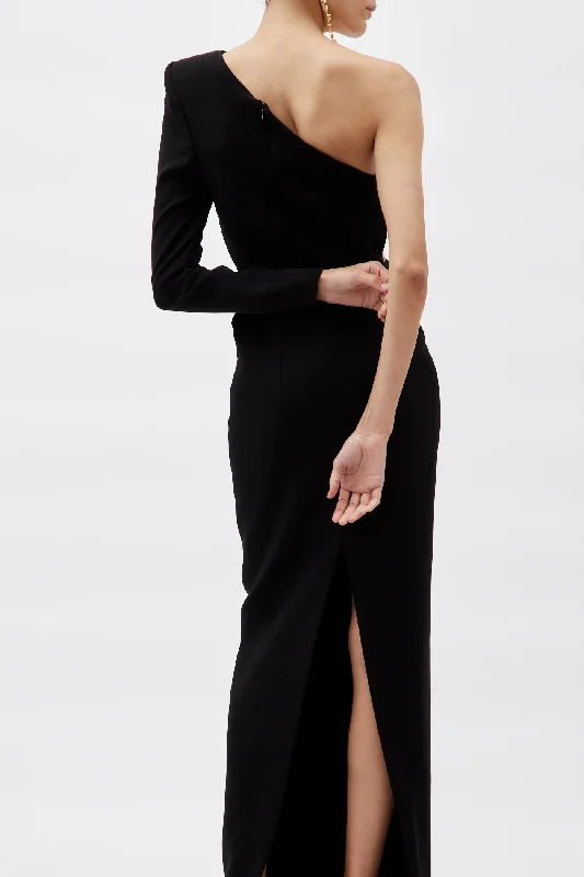 One Shoulder Black Diamond Cut Out Dress