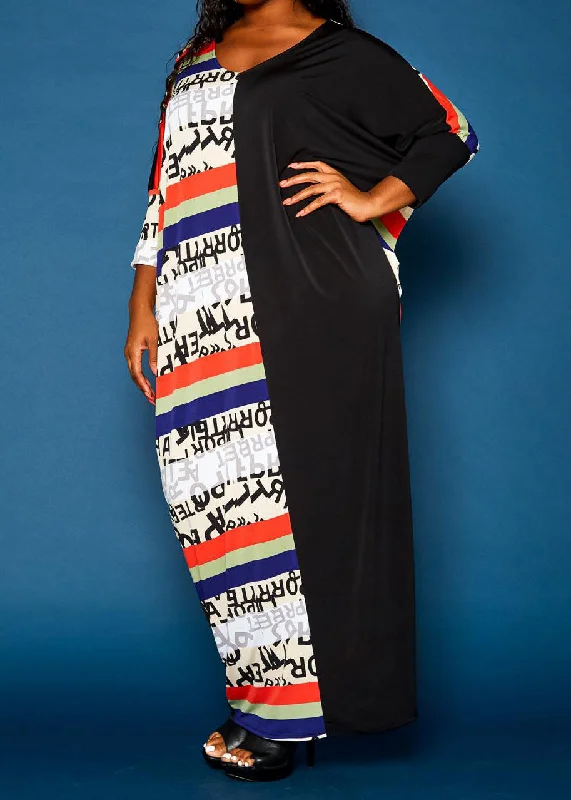 Hi Curvy Plus Size Women Multi Splice Caftan Maxi Dress With Pockets