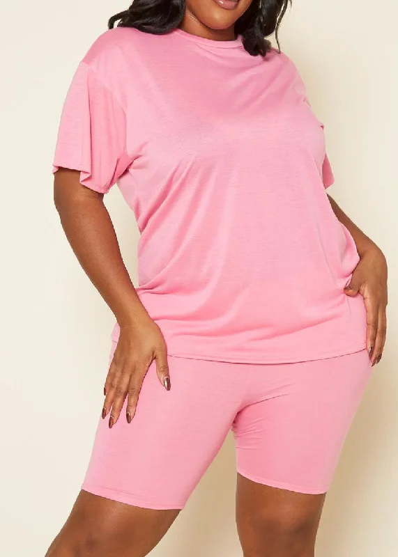 Hi Curvy Plus Size Women Neon Basic T-Shirt & Biker Shorts Set