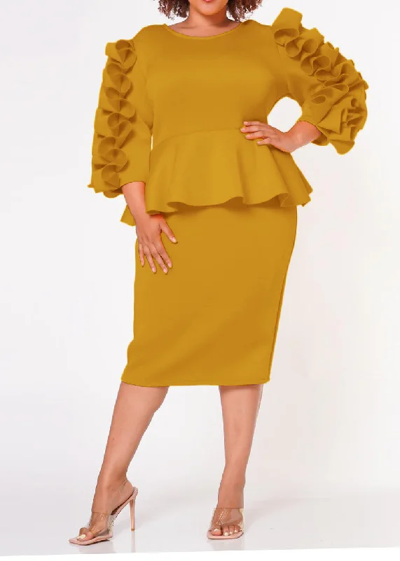 HI Curvy Plus Size Women Ruffle Hem Peplum Midi Dress