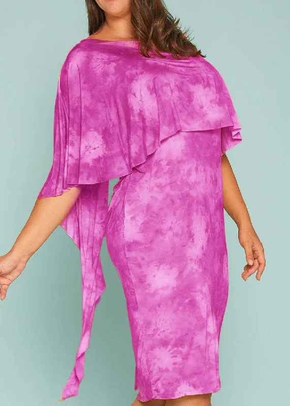 Hi Curvy Plus Size Women Tie Dye Caped Midi Dress