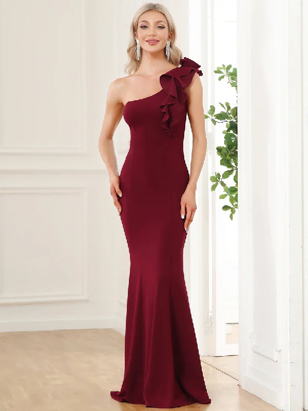 Sexy One Shoulder A Line Floor Length Wholesale Evening Dresses