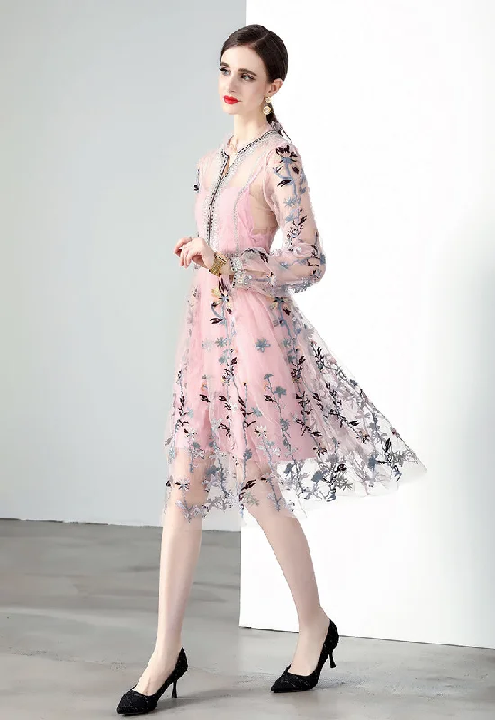 Spring Autumn Designer Lace embroider A-Line Cute Dress