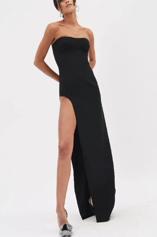 Tube Slit Black Dress