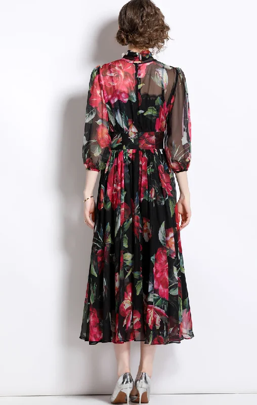 Vintage Elegant Floral Long Dress