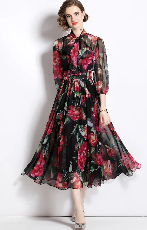 Vintage Elegant Floral Long Dress