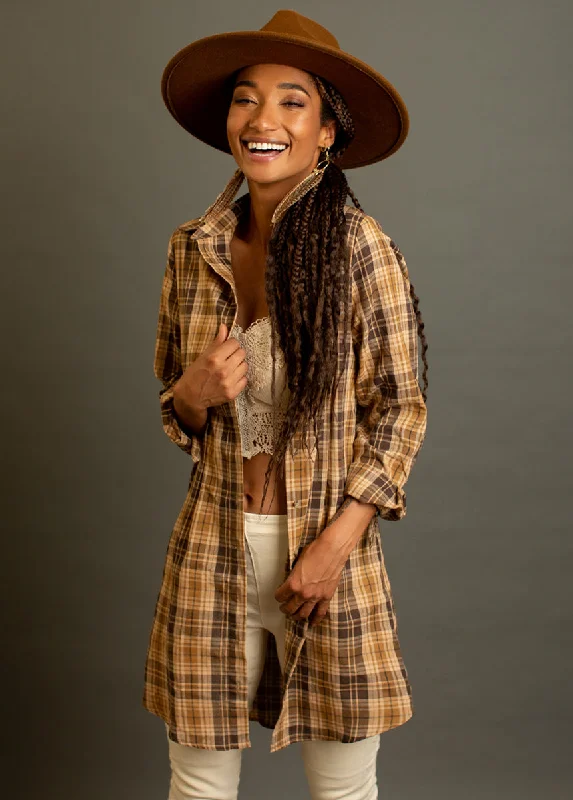 Mya Shirt Dress in Ochre Brown Plaid