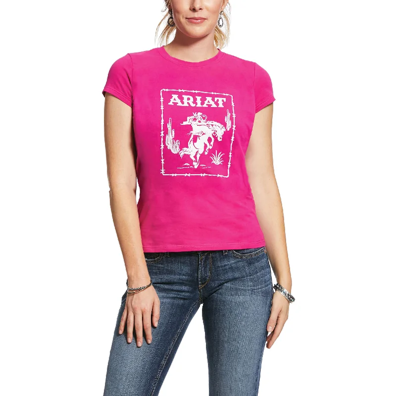 10032066 Ariat Real Stamp Tee Magenta Lotus