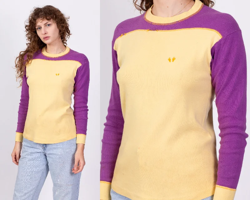 70s Yellow & Purple Color Block Ringer Tee - Medium