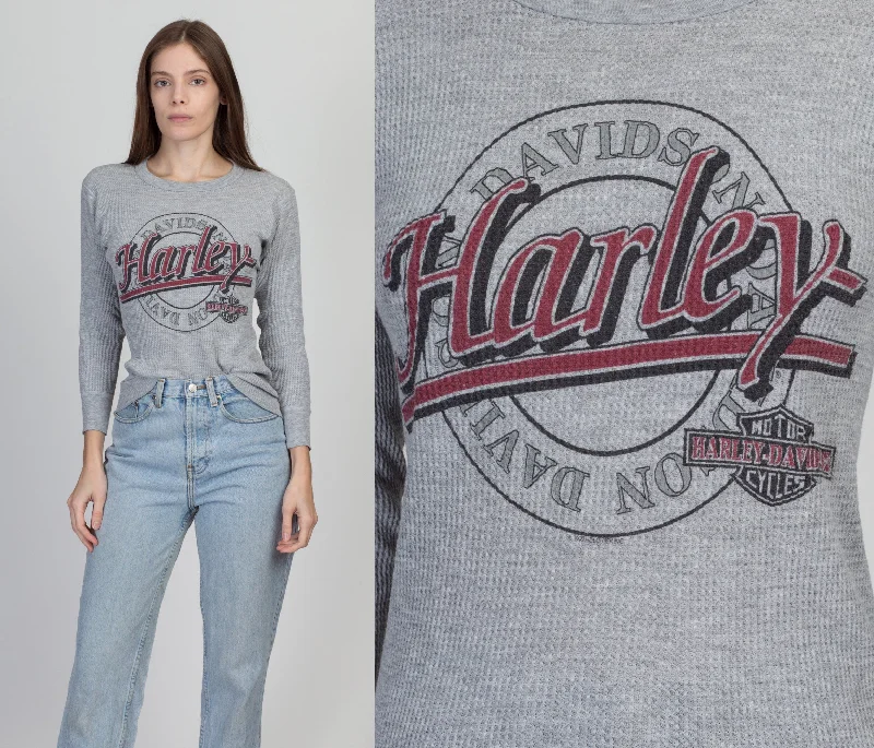 90s Harley Davidson Thermal Waffle Shirt - Small to Medium