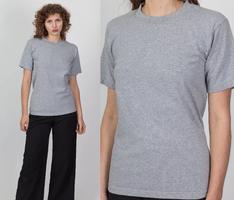 90s Plain Heather Grey Crew Neck Tee - Small