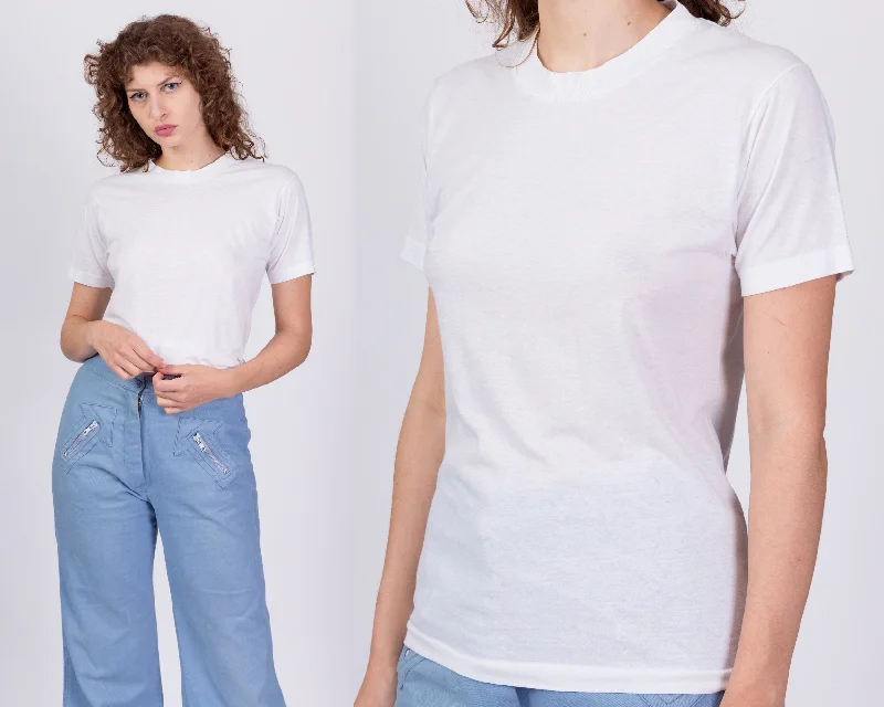 90s Plain White Crew Neck Tee - Small to Medium