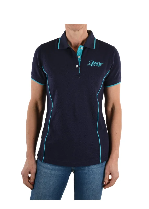 B1S2507094 Bullzye Women's Piped Polo Navy/Aqua