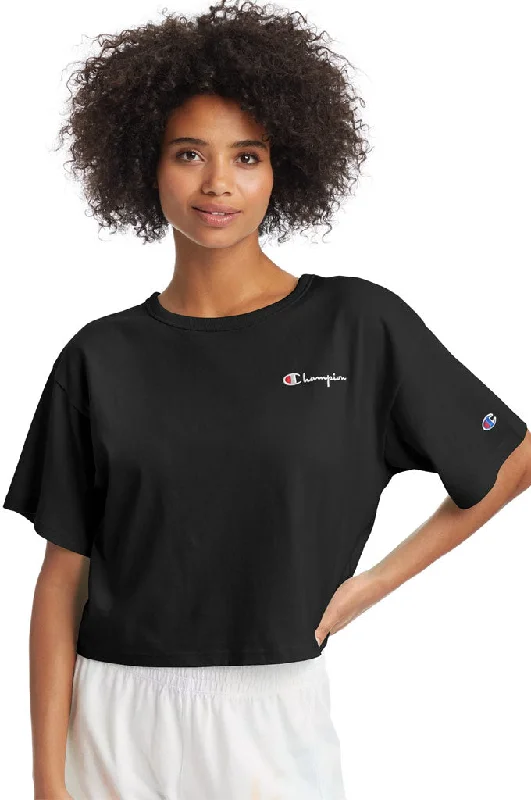 Champion Heritage Cropped Women's Tee, Embroidered Logo