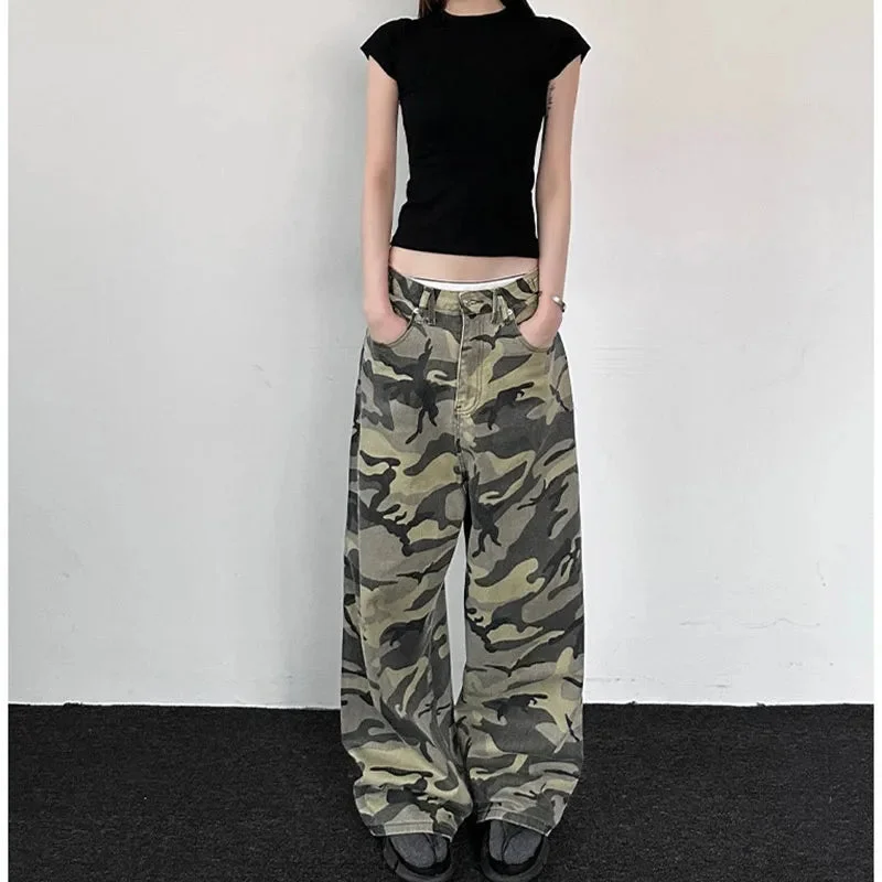 Camouflage Low Waist Loose Wide Leg Pants