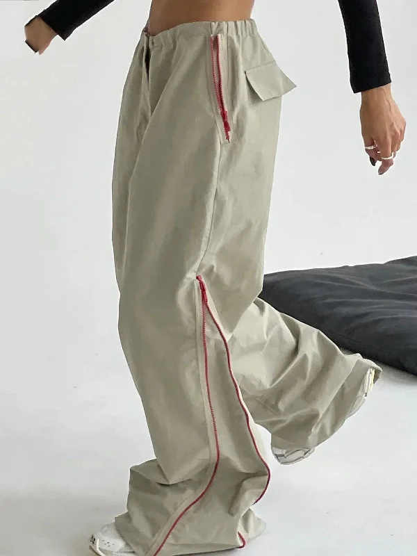 Color Zipper Design Wide Leg Pants