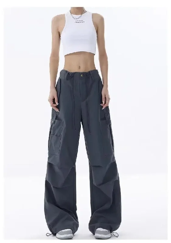 Retro Street Overalls Design Pleats Cargo Pants