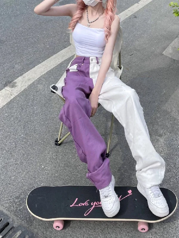 Y2k Baggy Jeans Women Hip Hop Streetwear Vintage High Purple Denim Pants