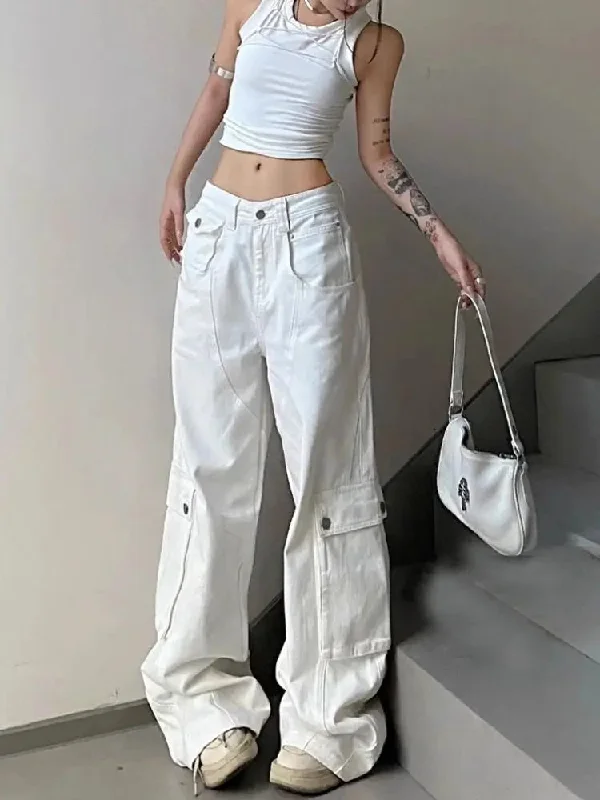 Women Denim Pants Y2k Vintage Loose Style Wide Leg Cargo Pants