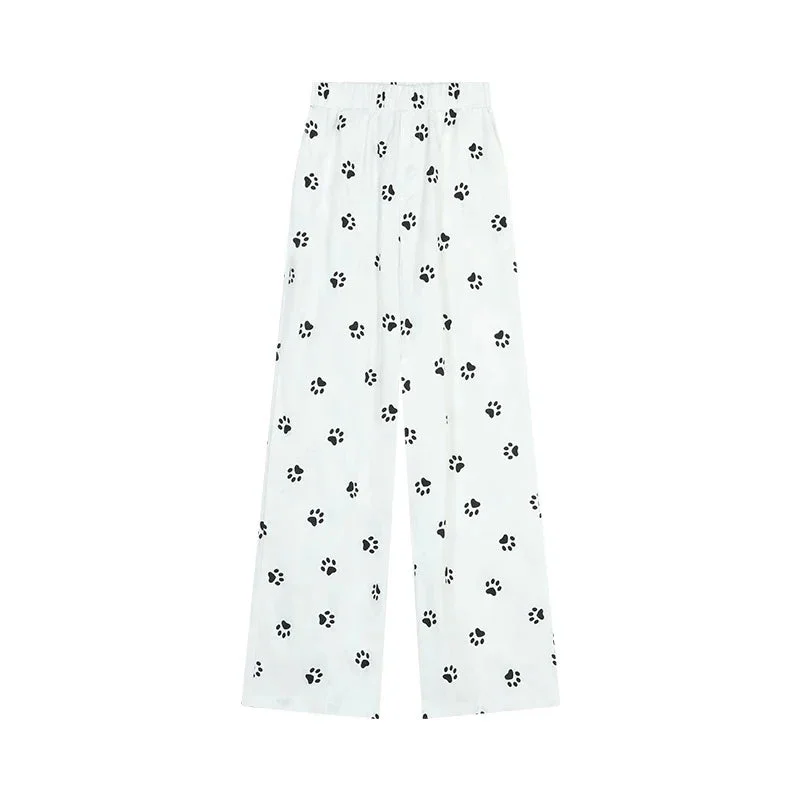 Graphic White Pants Women Cartoon Printed High Waisted Pants