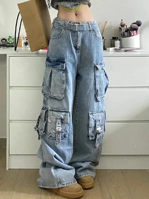 Cargo Jeans Women Y2k Oversize Fashion Kpop Pocket Wide Leg Denim Pants