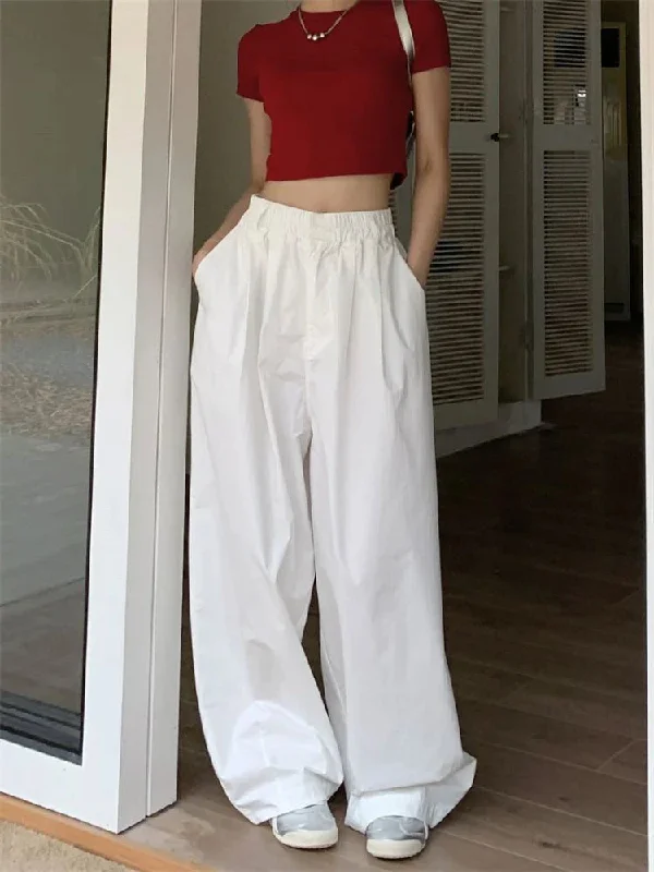 White Baggy Women Streetwear Vintage High Waist Wide Leg Jogging Pants