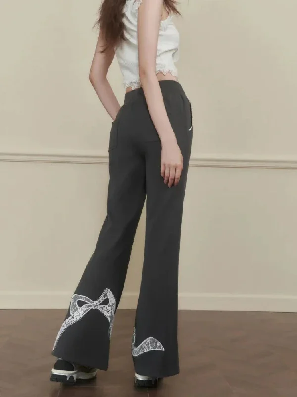 Waist Flare Pants Women Y2k Fashion Casual Lace Wide Leg Boot Cut Pants