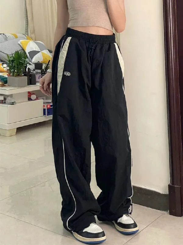 Retro Sports Pants Women Streetwear Baggy Wide Leg Casual Pants