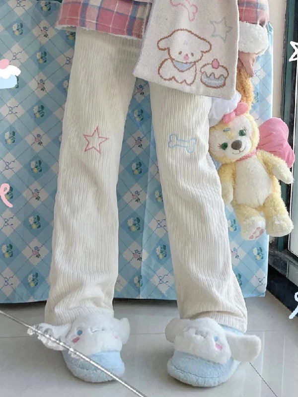 Harajuku Corduroy Pants Women Sweet Cute Wide Leg Pants