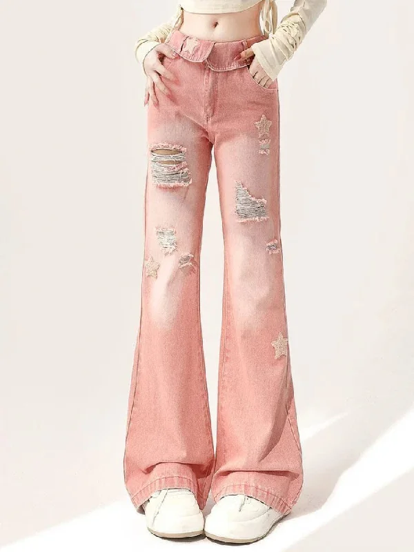 Women Low Waist Boot Cut Female Fashion Retro Denim Pants