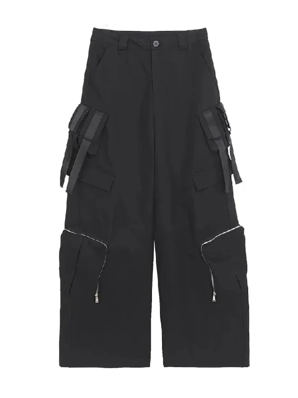 Women Streetwear Baggy Pocket Zipper Wide Leg Trousers Y2k Pants