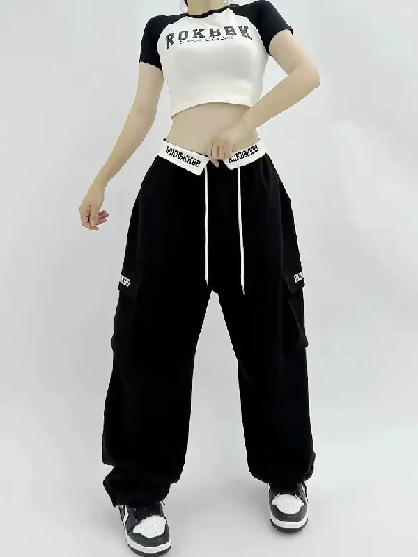 Y2k Cargo Pants Woman Sports Wide Leg Hip Hop Vintage Embroidery Pants