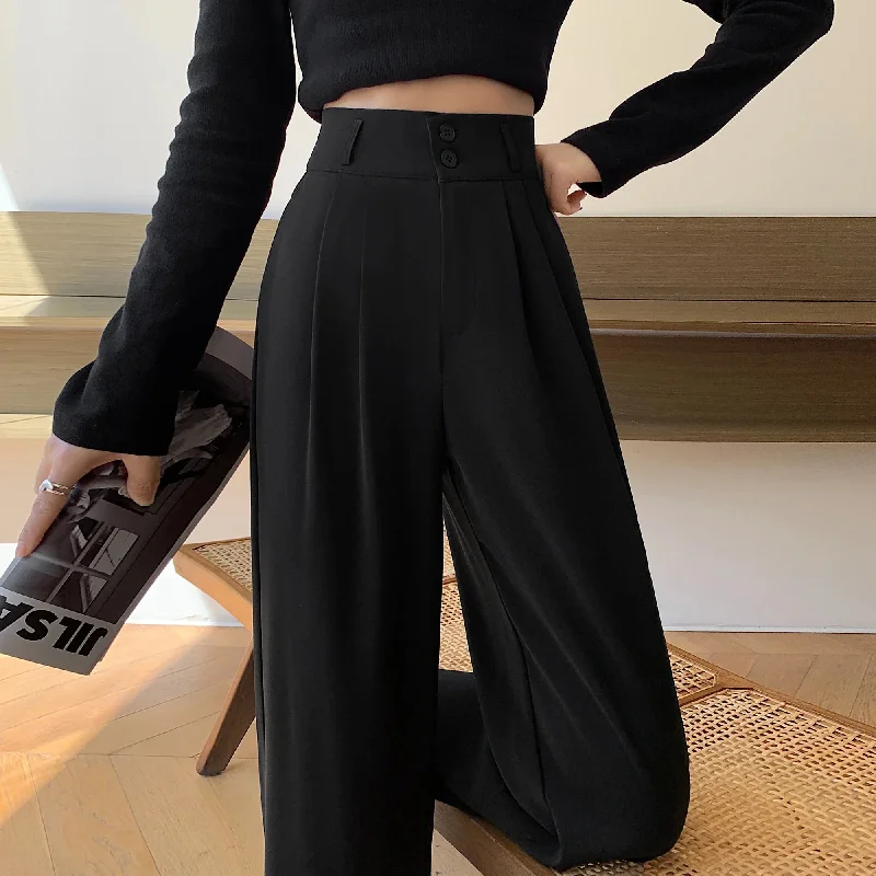 High Waisted Pants For Women 2024 New Fashion Button Up Wide Leg Office Ladies Pants