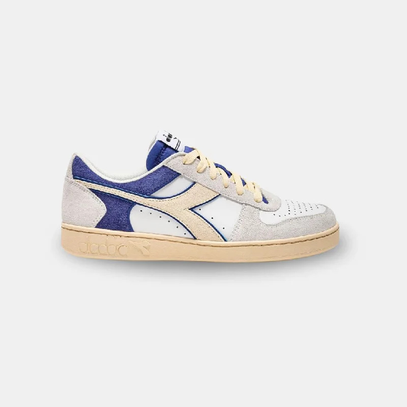 Diadora Magic Basket Low Suede Leather White Blue Eyes