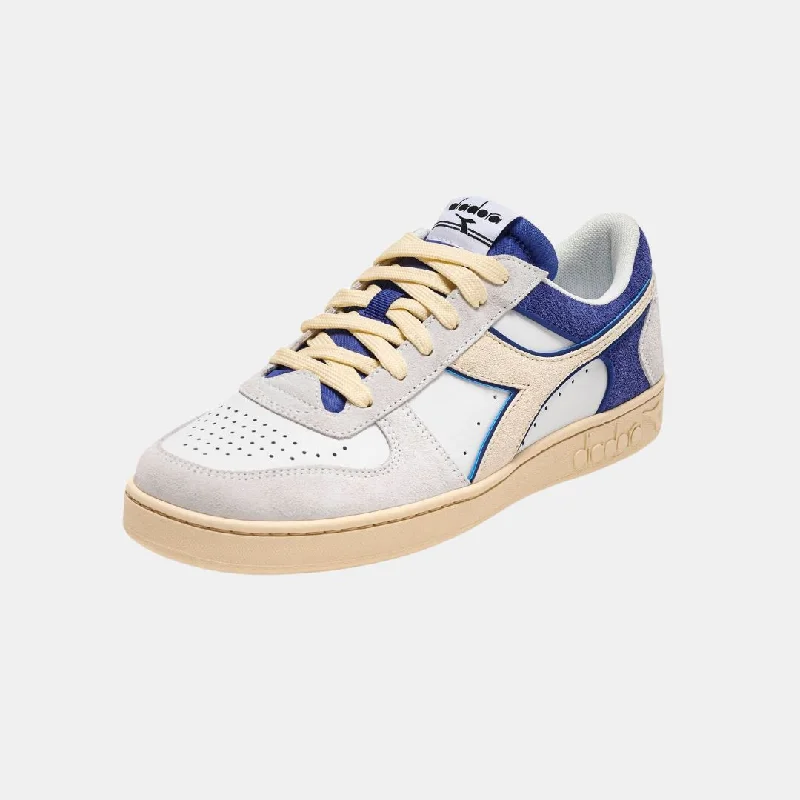 Diadora Magic Basket Low Suede Leather White Blue Eyes