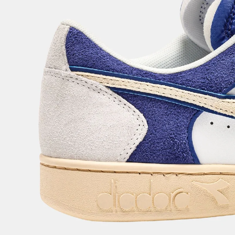 Diadora Magic Basket Low Suede Leather White Blue Eyes