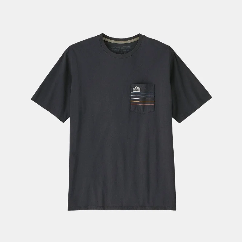 Patagonia Men's Line Logo Ridge Stripe Organic Pocket T-Shirt Black